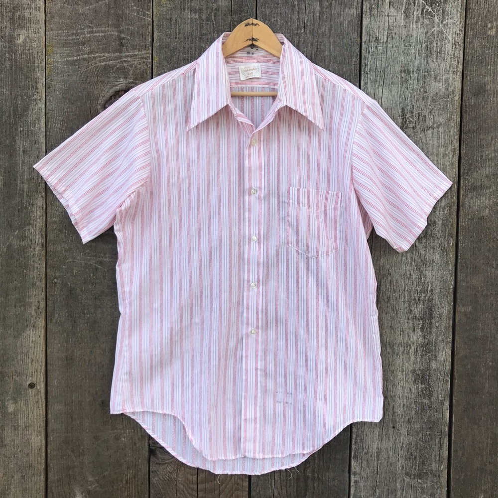 VTG 60s-70s Christopher Hall Dagger Collar Pinstripe Short Sleeve Button Up
